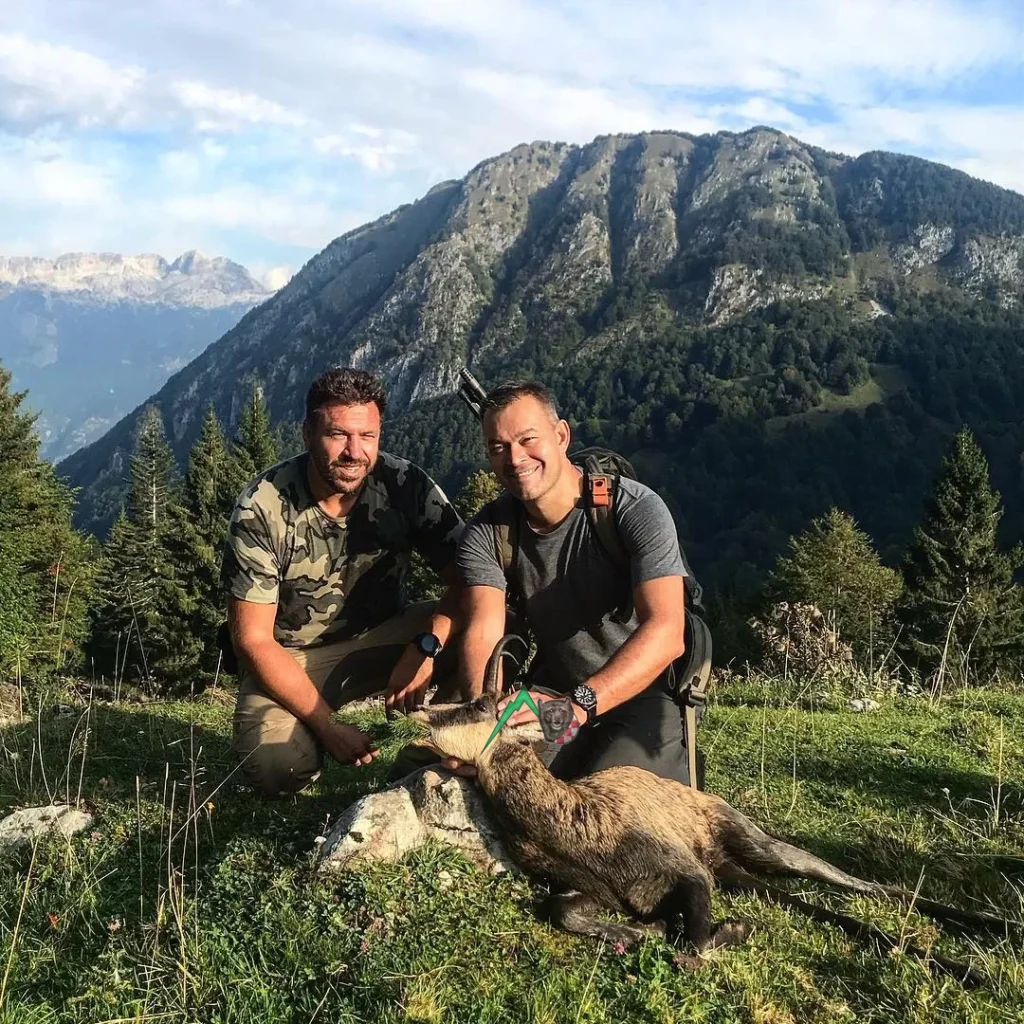 Tomo Svetic (owner of Artemis Hunting) with Craig Coote (director of Tier One), client of Artemis Hunting on a successful alpine chamois hunt in Slovenia