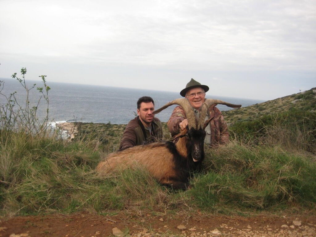 Client of Artemis Hunting on a successful feral goat hunt in Croatia