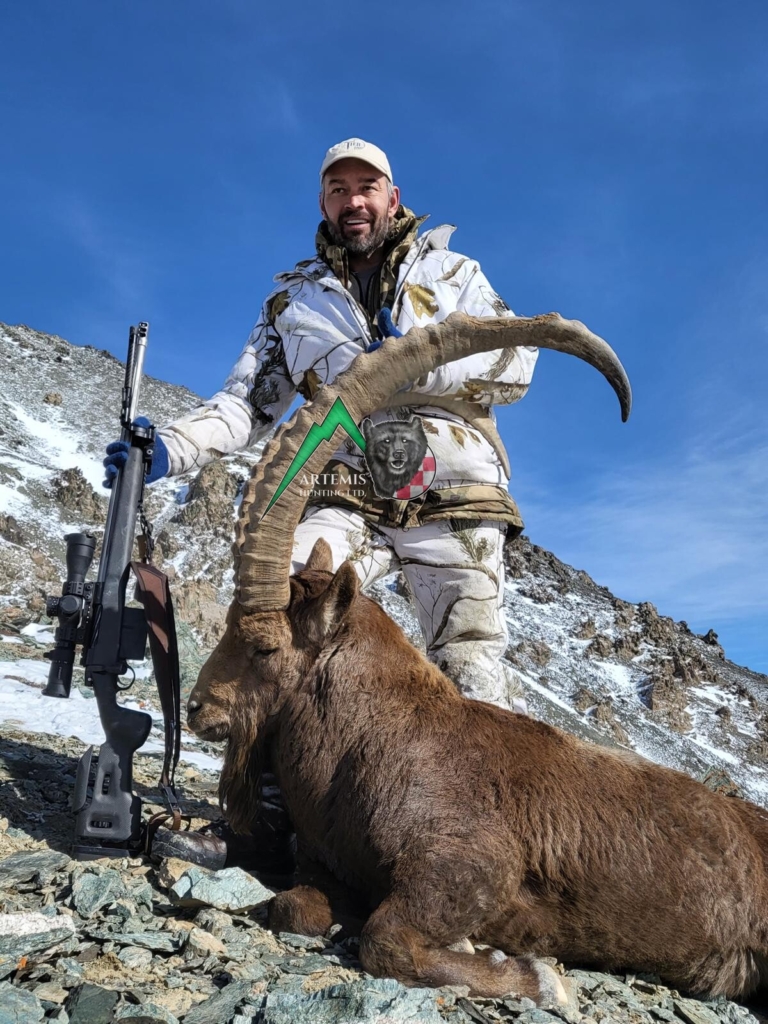 Craig Coote, director of Tier One, client of Artemis Hunting on a successful mid asian ibex hunt in Kyrgyzstan