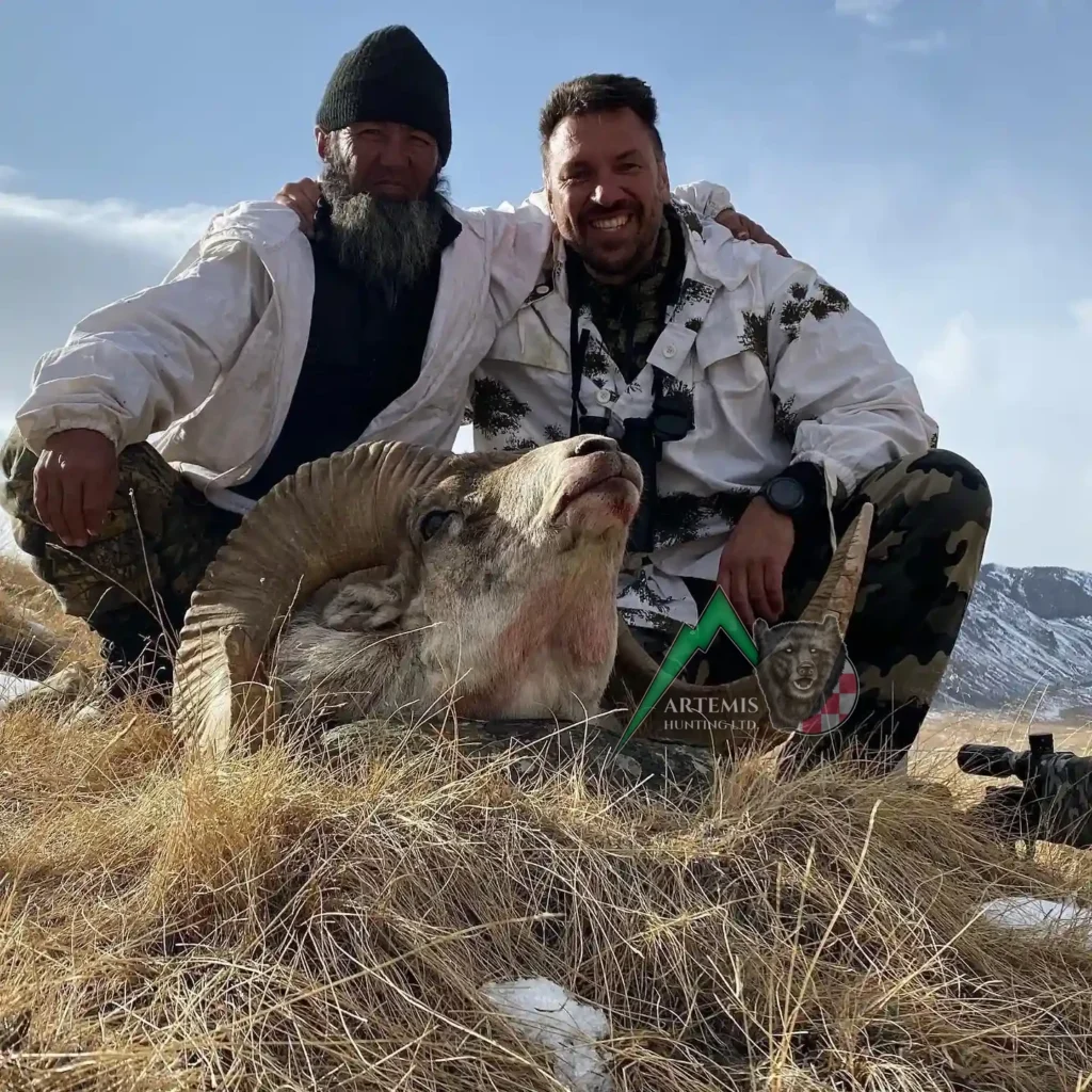 Tomo Svetic (owner of Artemis Hunting) with his Marco Polo sheep harvested in Kyrgyzstan