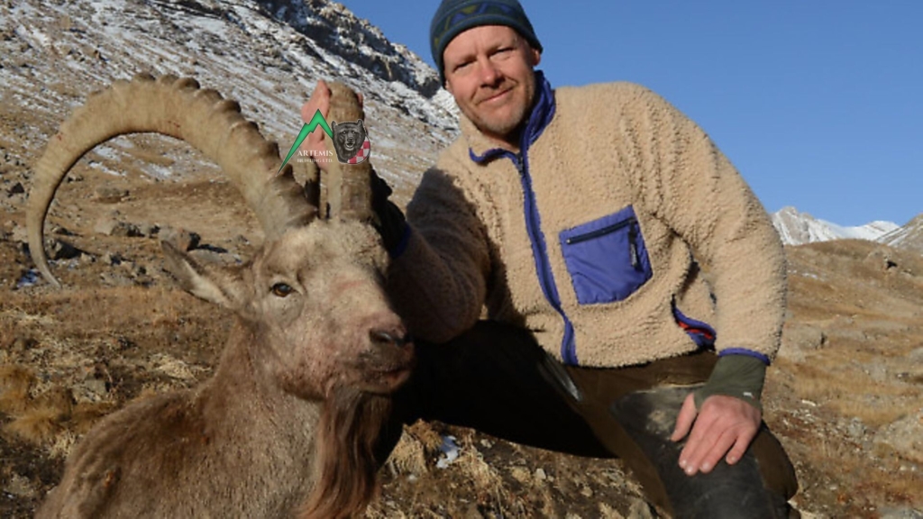 Rob Gearing, founder of Spartan Precision, client of Artemis Hunting with his harvested mid asian ibex in Kyrgyzstan